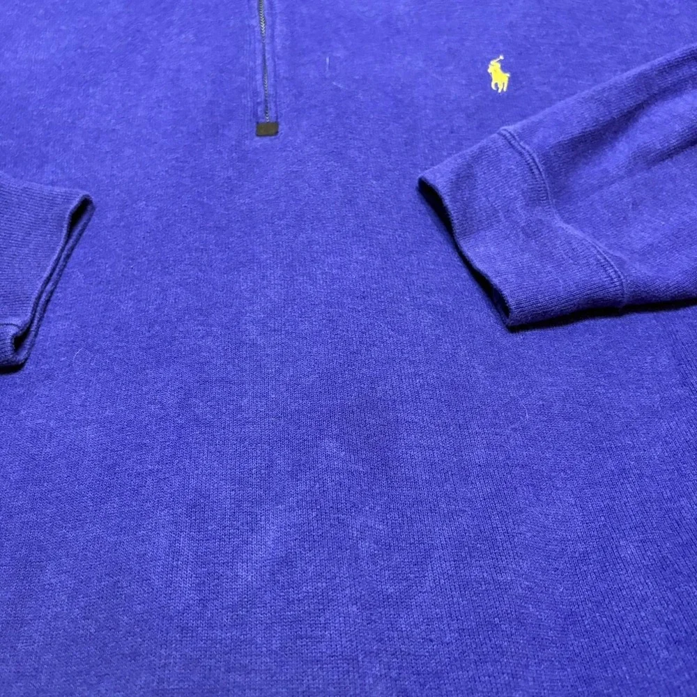 Polo Ralph Lauren Sweater Mens 3XB Big Purple Cotton 1/4 Zip Mock Neck Pony